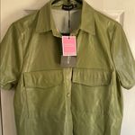 Pretty Little Thing Green Faux Leather Button-Up Shirt Photo 1