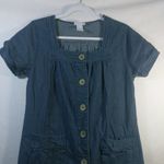 Vicki Blue Vintage Short Sleeve Jean Dress Dark Wash Denim Button Down Size PM Photo 1
