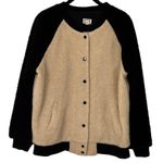 Movint Colorblock Raglan Sleeve Fleece Bomber Jacket L Black Tan Teddy Size L Photo 2