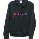 Victoria's Secret Pink Zip Jacket Hoodie M Rainbow Script Ombre Glitter Bling Photo 0