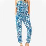 Lilly Pulitzer  Ailsie Keep On Trunkin Blue Print Sleeveless Jumpsuit Size Med‎ Photo 5