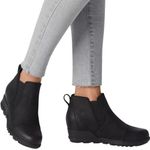 Sorel Evie Zip Ankle Boots Wedge Waterproof Suede Leather Round Toe Black 7.5 Photo 1