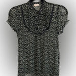 Sugar Tart Black Sheer Short Sleeve Ruffle Bib Blouse Size S Photo 0