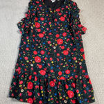 J.Crew Floral Ruffle Sleeveless Dress Black Red Flowers Party Cocktail Photo 0