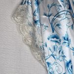 Morgan Taylor  Blue Floral Satin Robe Lace Trim Kimono Wrap Womens S/M Loungewear Photo 2