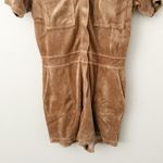MONROW | Terrycloth Velour Romper Chocolate Brown Collar Short Zipper | Small Photo 5