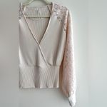 Anthropologie  Twofer Faux-Wrap Sweater Blouse with Lace Puffed Sleeves, Size S Photo 6