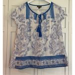 J.Crew Point Sur white and blue tassel the printed blouse small Photo 1