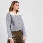 Jacquie the Label Georgia Contrast Collar Cardigan Gray Size XS Photo 1