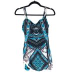 Sea & Sand Beachwear Swimdress Molded Cups Geometric Blue White 10 Photo 2