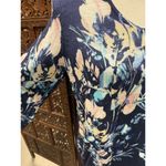 Chico's Chico’s Size 2 Tunic 3/4 Sleeve Floral Pullover Top Blue V Neck Rayon Sweater Photo 2