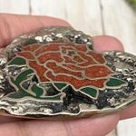 Vintage S.S.I. Enamel Inlay Rose Flower Heart Photo 3