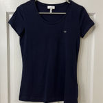 Escada Sport Classic Navy Insignia Logo Bling Logo Tee Old Money Classic Sz S Blue Photo 0