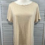 Talbots Scalloped Neck T-Shirt 100% Cotton Tan Heather-LP Photo 0