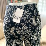 ZARA Straight Fit Embroidered Crop Pants in Black/White Photo 7