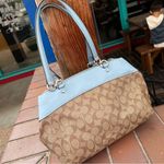 Coach Light Blue and Tan Signature Shoulder Bag Photo 4