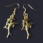 Handmade Golden Dolphin Earrings , Gold And Red drop dangle earrings Star Y2k Photo 1