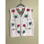 Cricket Lane Petite Women Vintage floral/Striped Sweater Vest Sz. LrgP White EUC Photo 1
