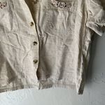 Cottage Button Up Shirt Medium Beige Short Sleeve Embroidered Pockets Casual Top Photo 2