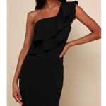 Lulus  NWT Grand Beauty Black Ruffled One-Shoulder Mermaid Maxi Dress Large Photo 3