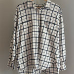 Loft 100% Cotton White & Navy Blue Plaid Button Up Shirt Women’s Size XL Photo 0