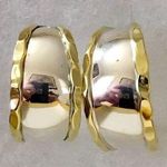 Sterling Silver TAXCO  Lanton Open Hoop Earrings Rimmed in Crimped Brass Photo 0