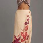 Farm Rio Lobster Print Linen Side-Tie Wrap Midi Skirt, Size XS Photo 0