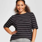 Who What Wear  Black and White Striped Elbow Length Tee Size Medium Photo 0