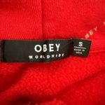 Obey Graphic Print Pullover Crop Hoodie Sweatshirt S Red Photo 1