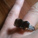 Brazilian Smokey Quartz Three Stone Stainless Steel Ring (Size 7) Photo 2