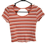 Sonoma  Orange Pink Crop Cut Out Open Back Ribbed Baby Tee Size Medium Photo 0