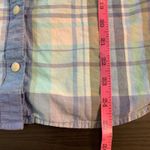 LL Bean Plaid Button Down Shirt Womens M Blue Green Roll Tab Sleeve Casual Top Size M Photo 9