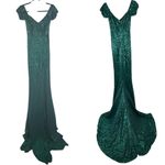 Abyss By Abby Boston Gown Green Sequins Off Shoulder Long Train Pageant Small S Photo 1
