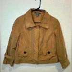 Per Se Brown Gold Cropped Y2K Trench Jacket Sheen Snap Button Size 6 Photo 0