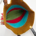 Vintage Wool Fringe Colorful Striped Bucket Tote Bag Purse Bohemian Southwestern Brown Photo 3