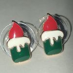 None Festive Red and Green Christmas Candle Holiday Earrings Photo 0