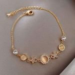 18K Gold Plated Cat's Eye Stone Crystal Start Charm Bracelet for Women Photo 0