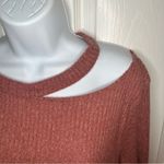 Cotton Emporium Ripped Neck Sweater Dress Cutout Swing Knit Mocha Pink M Photo 5