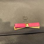 MCM Visetos Mina Crossbody Bag Dark Grey with a Pink Bow Accent Photo 13