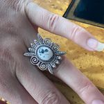 White Buffalo Turquoise Sterling Silver Feather Ring Size 7 Black Photo 3