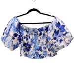 H&M Womens Blouse Size M Floral Milkmaid Coquette Romantic Smocked Puff Crop Photo 2