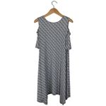 Adrianna Papell Size Large Sharkbite Hem Dress Black Ivory Cold Shoulder Stretch Photo 6