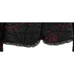 Grace Elements Womens  Black Quilted Red Floral Embroidered Jacket Ruffle Trim 8 Photo 3