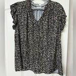 Voy Los Angeles Animal Print Pleated Sleeve Top w/ Tie Tan and Black Size undefined Photo 3