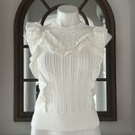 AQUA Bloomingdale’s Ruffle Trim Crochet Top in Ivory, Size XL New w/Tag Photo 4