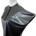 Theory  Black Paper Faux Leather Button Front Triangle Shift Dress Size P Petite Photo 6