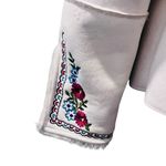 Rosy Love's 70's Style Embroidered Faux Fur Jacket Size Medium Buckle White Boho Blue Photo 7