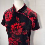 Vintage S.L. Fashions Black Red Floral Velvet Cheongsam Collared Midi Dress 14 Photo 1