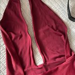 Aerie burgundy plunge deep V halter full coverage one piece swimsuit large Photo 4