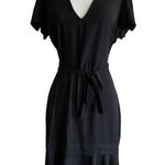 Amanda Uprichard Graciela Midi Dress Black Belt Cap Ruffle Sleeves NWT Large Photo 9